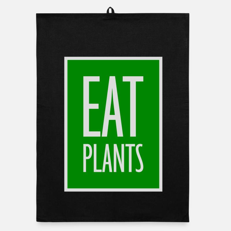 Eat Plants Funny Vegan Vegetarian Statement Logo Organic dish towel
