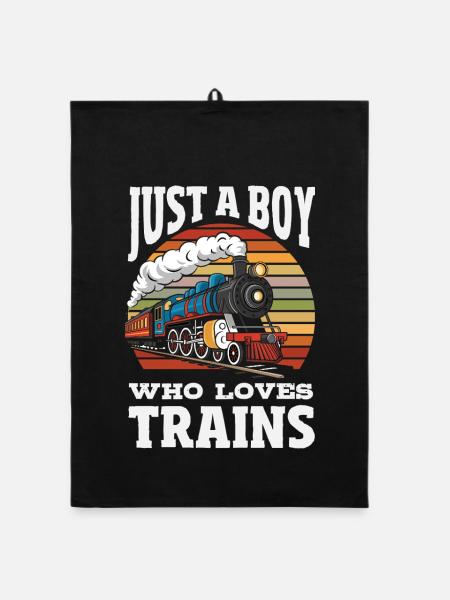Only a boy who loves trains Railroad - Organic dish towel - black - Front