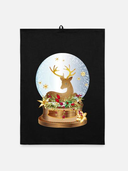 boule à neige nostalgique avec des cerfs pour Noël - Torchon bio - noir - Devant
