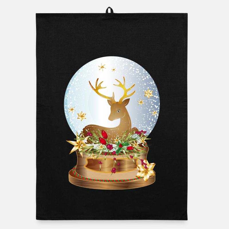 boule à neige nostalgique avec des cerfs pour Noël Torchon bio