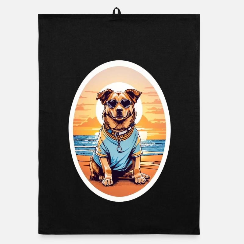 Hund am Strand Organic Geschirrtuch