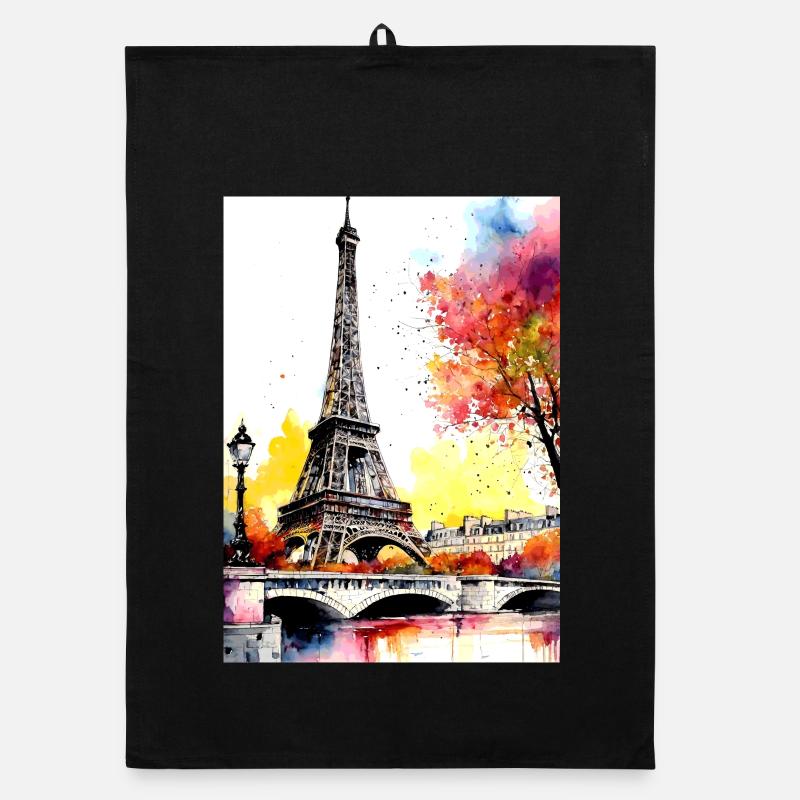 Eiffel Tower in autumn watercolour Organic dish towel