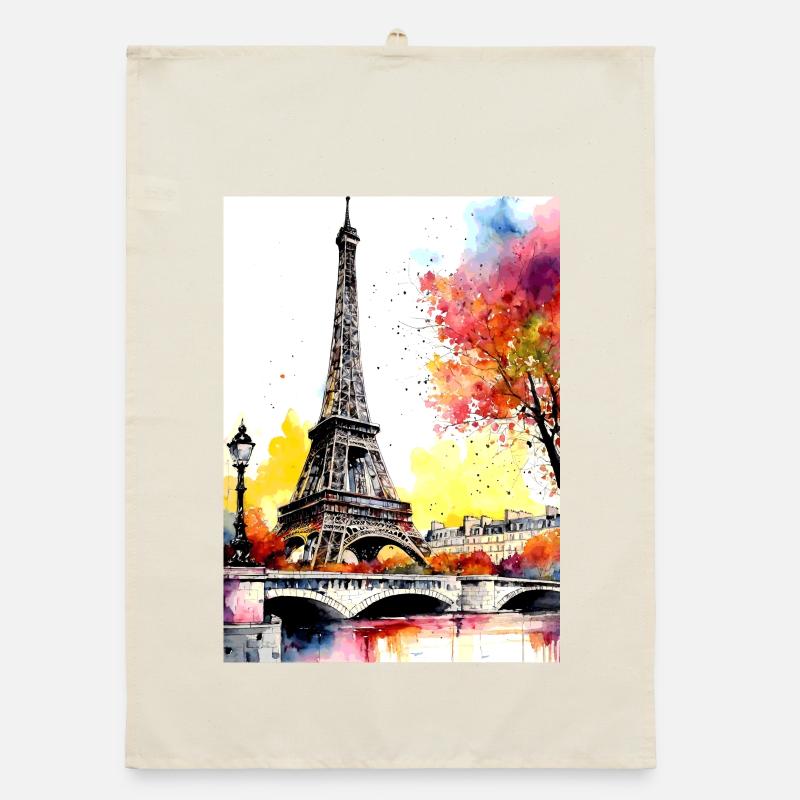 Eiffelturm im Herbst Aquarell Organic Geschirrtuch
