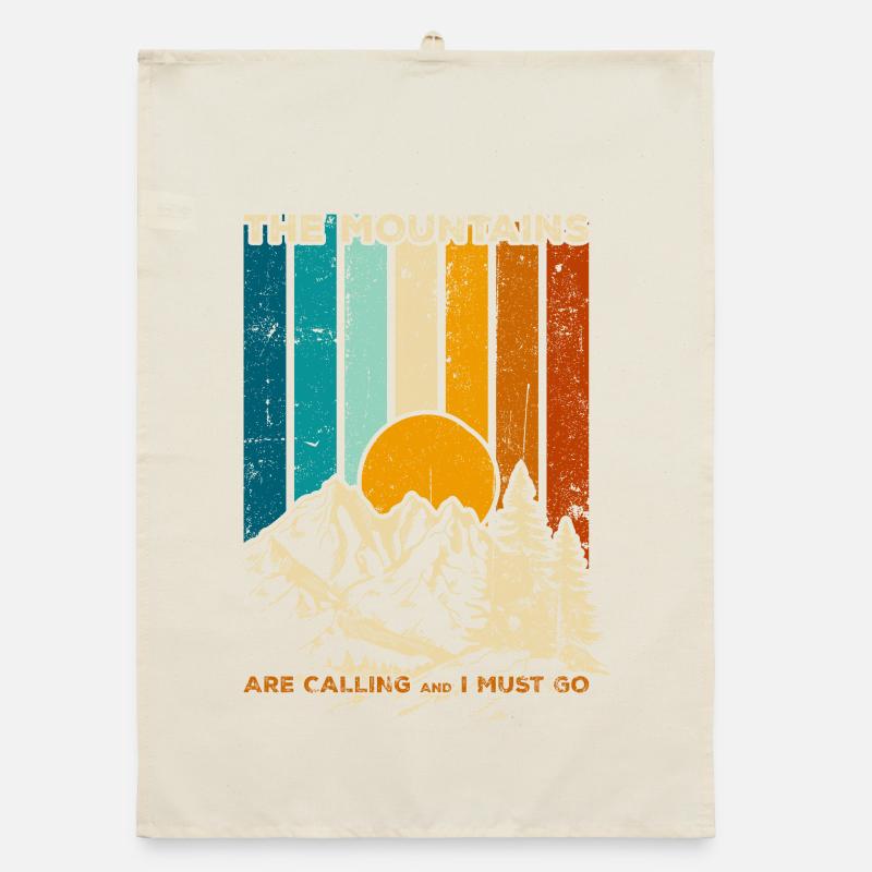 Mountains Calling Retro Sunset Organic dish towel