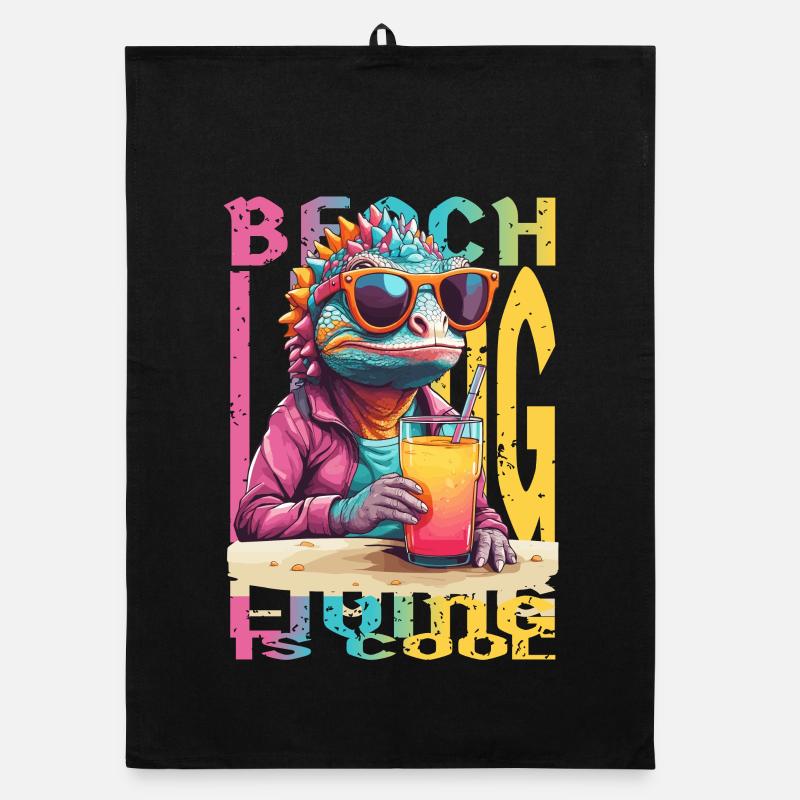 Chameleon on the beach Organic dish towel