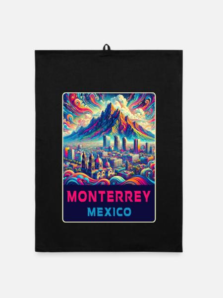 Monterrey Mexiko Design - Organic Geschirrtuch - Schwarz - Vorne