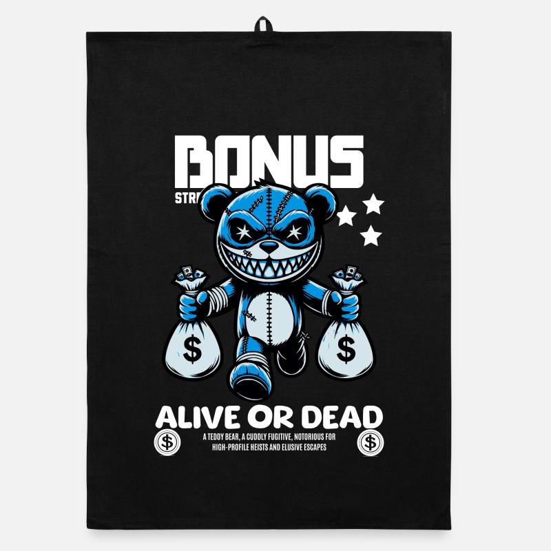 Bonus Bear – Wanted: Alive or Dead - Organic dish towel - black