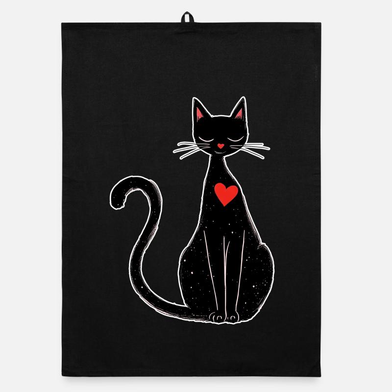 Black Cat with Heart – Magical & Minimalist Organic dish towel