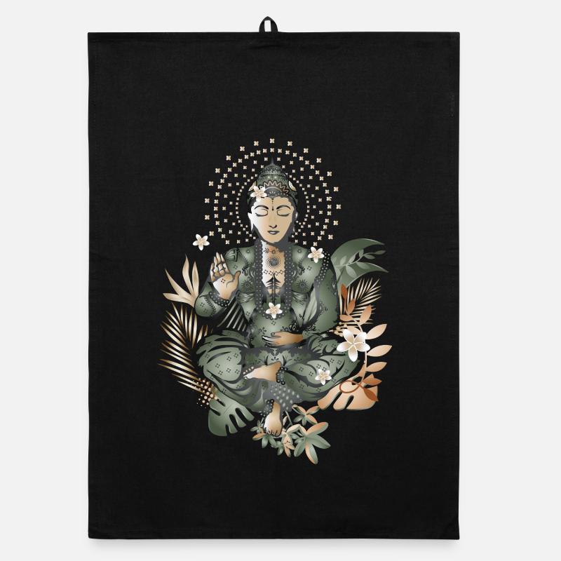 Buddha mit exotischen Blüten & Pflanzen Organic Geschirrtuch