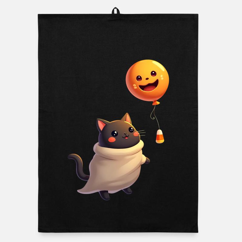Chat d’Halloween avec citrouille d’Halloween Torchon bio