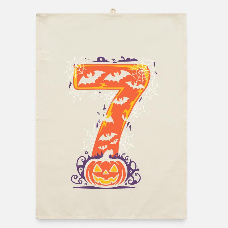 Spooky Halloween 7 Design with Pumpkin and Bats Organic dish towel