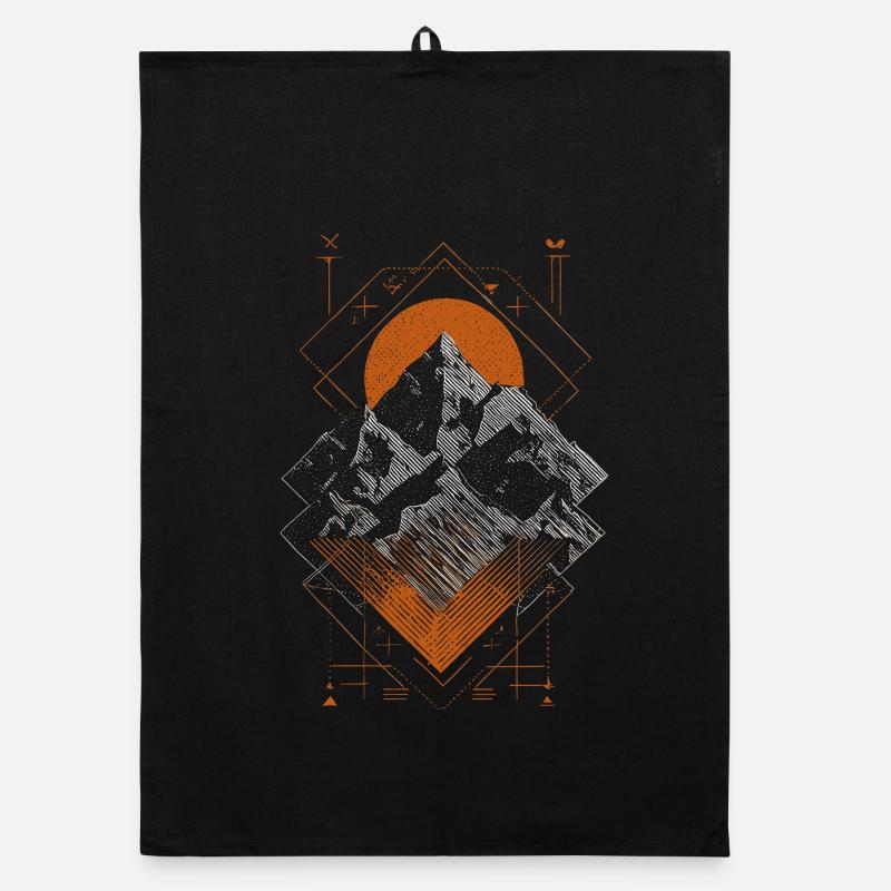 Berge mit Sonne – Geometrisches Linienkunstdesign Organic Geschirrtuch
