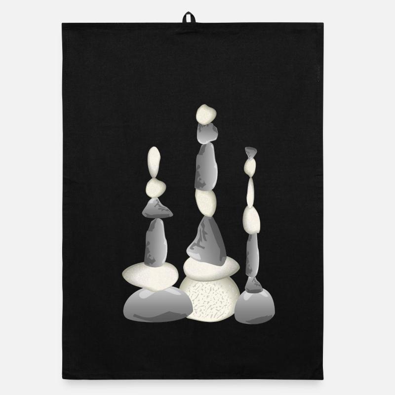 Three Zen-style balancing stone towers Organic dish towel