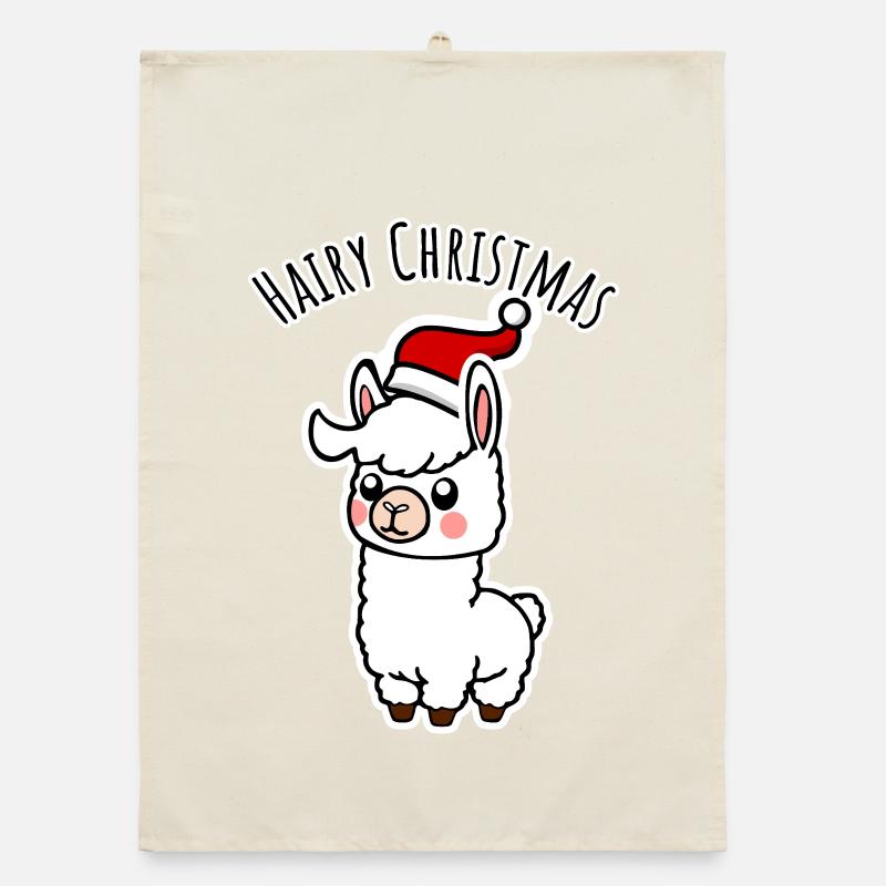 Cute alpaca with pointed hat for the holidays Organic dish towel
