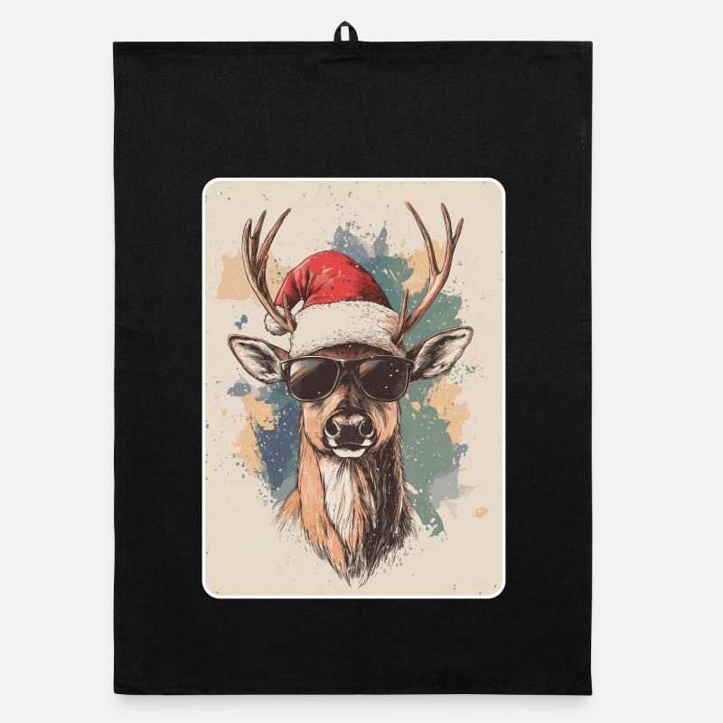 Rentier Hirsch Geweih Reindeer Vintage Weihnachten Organic Geschirrtuch