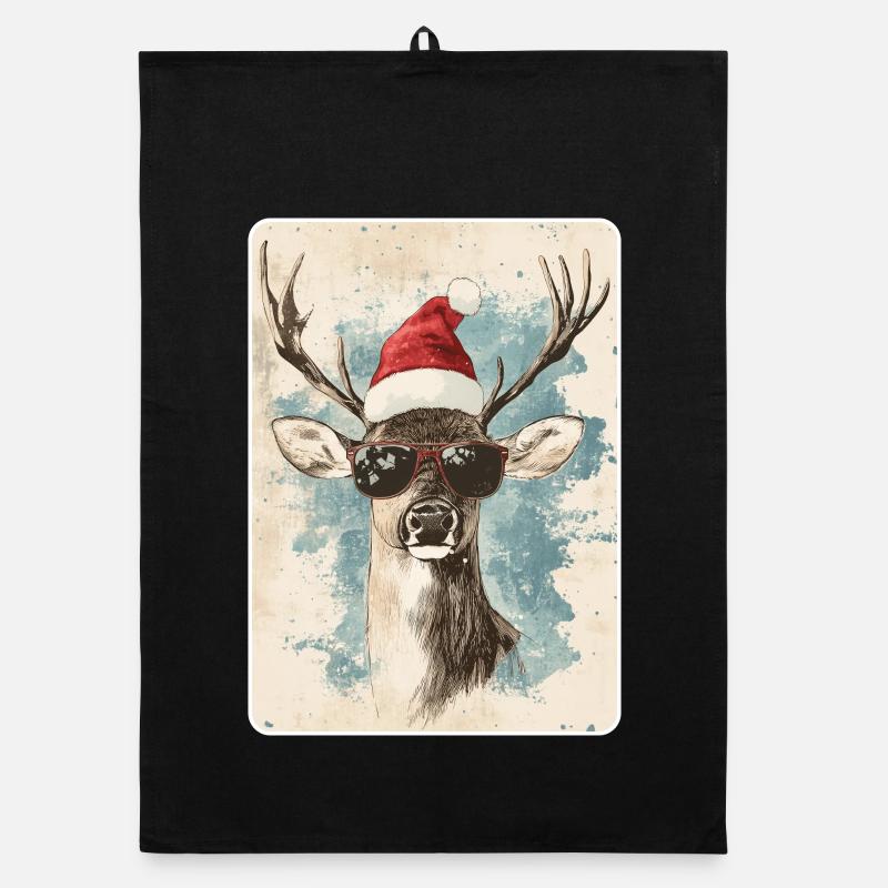 Rentier Hirsch Geweih Reindeer Vintage Weihnachten Organic Geschirrtuch