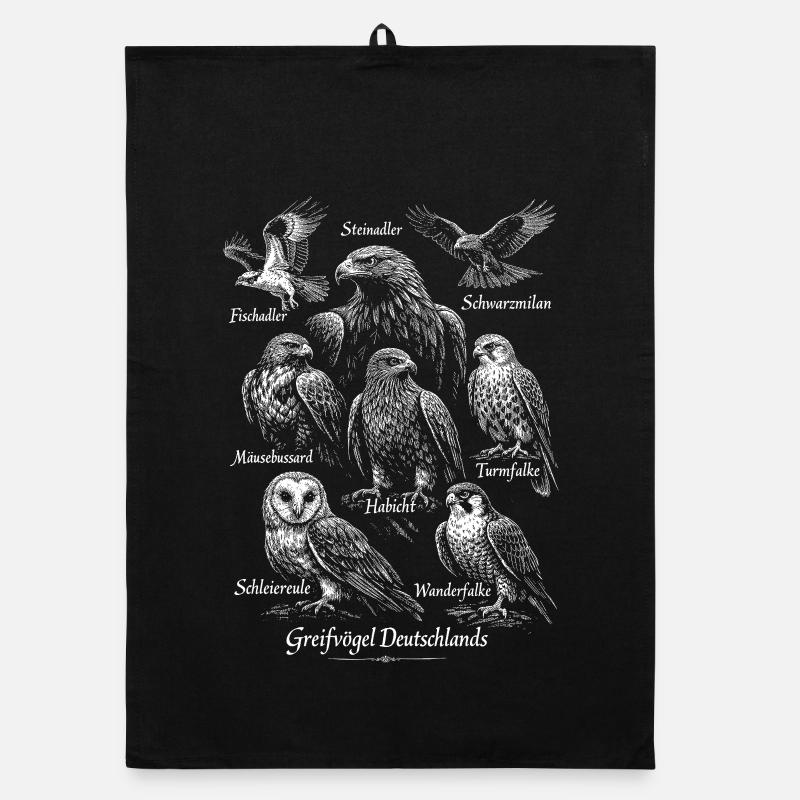 Greifvögel Deutschlands Vogeldesign - Organic Geschirrtuch - Schwarz