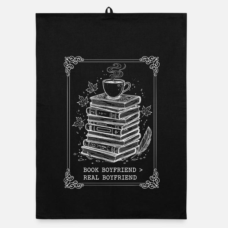 Book Boyfriend Book Stack - Organic dish towel - black