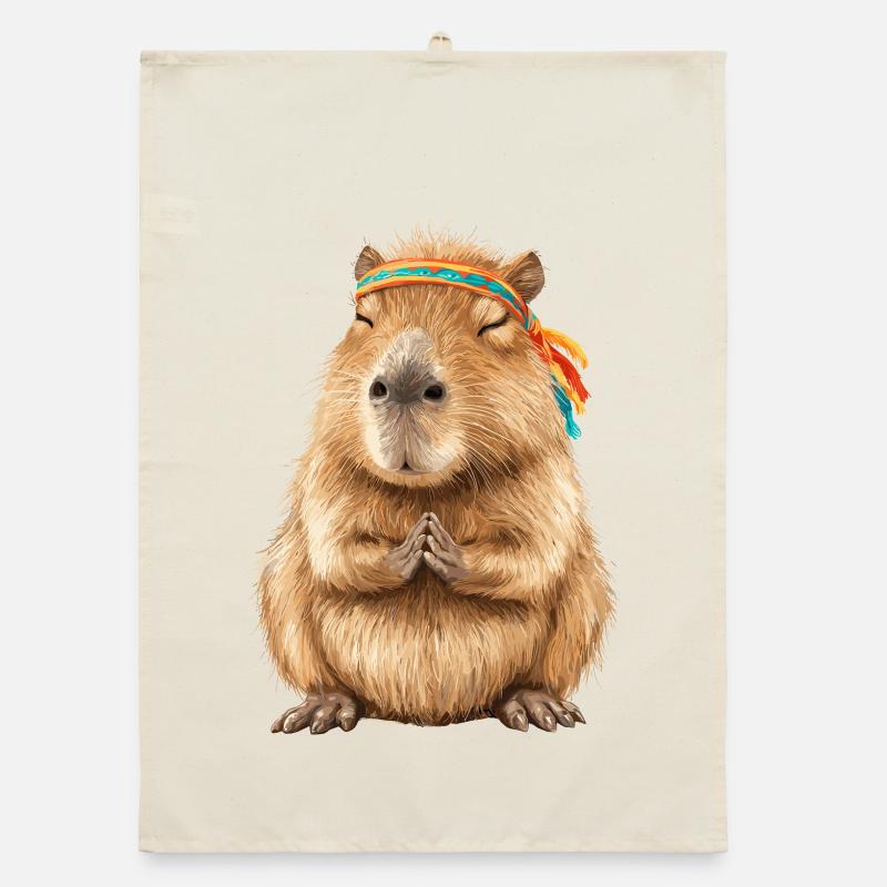 Capybara in Meditationspose mit Stirnband Organic Geschirrtuch