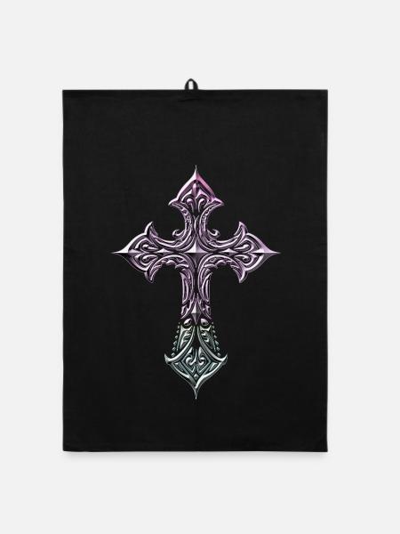 Croix en filigrane irisé - Torchon bio - noir - Devant