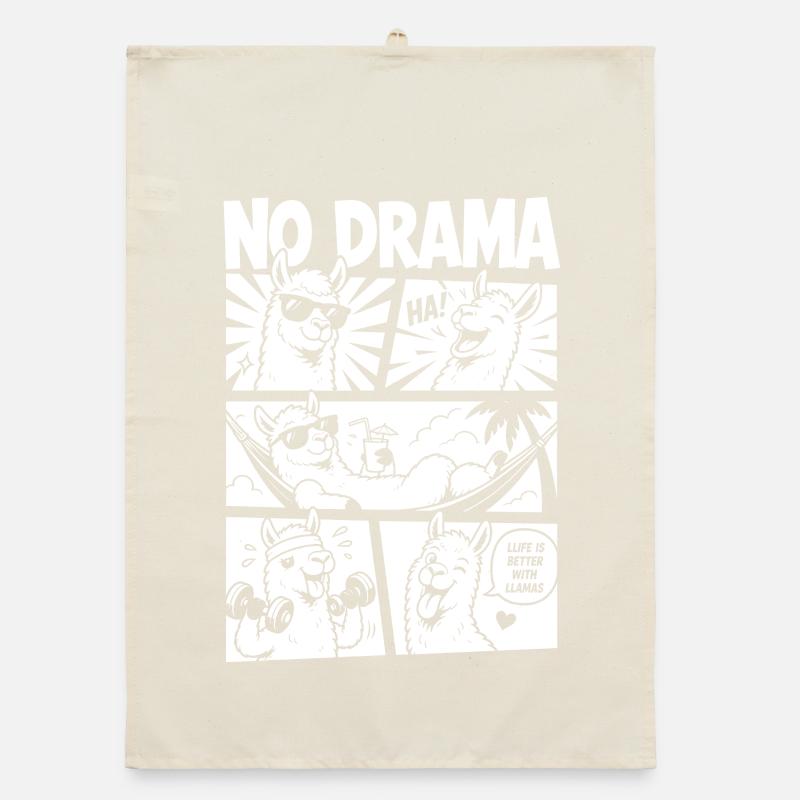 No Drama Lama Comic Design Organic Geschirrtuch