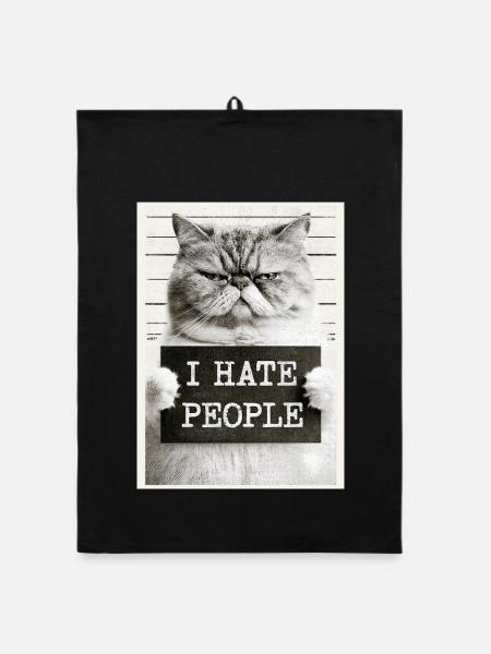 GrimmigerKater I HATE PEOPLE - Organic dish towel - black - Front