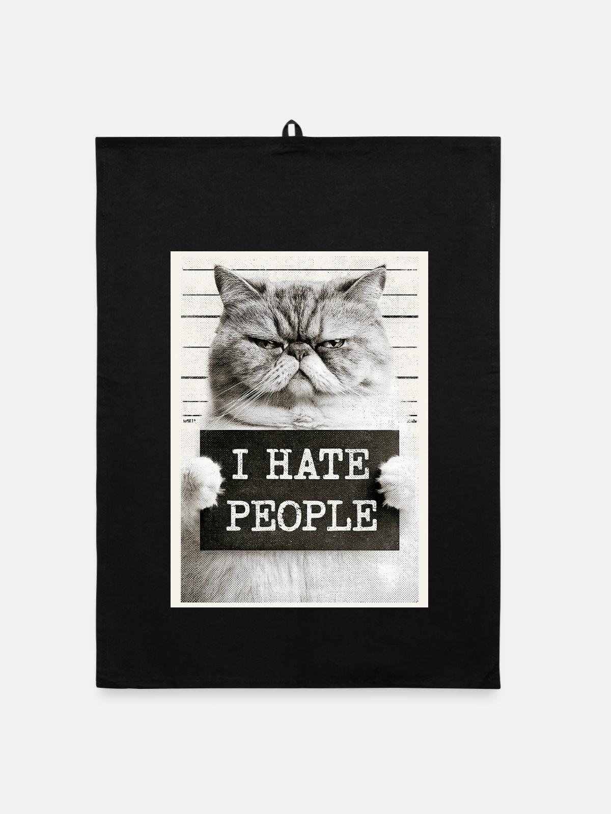 GrimmigerKater I HATE PEOPLE - Organic Geschirrtuch - Schwarz - Vorne