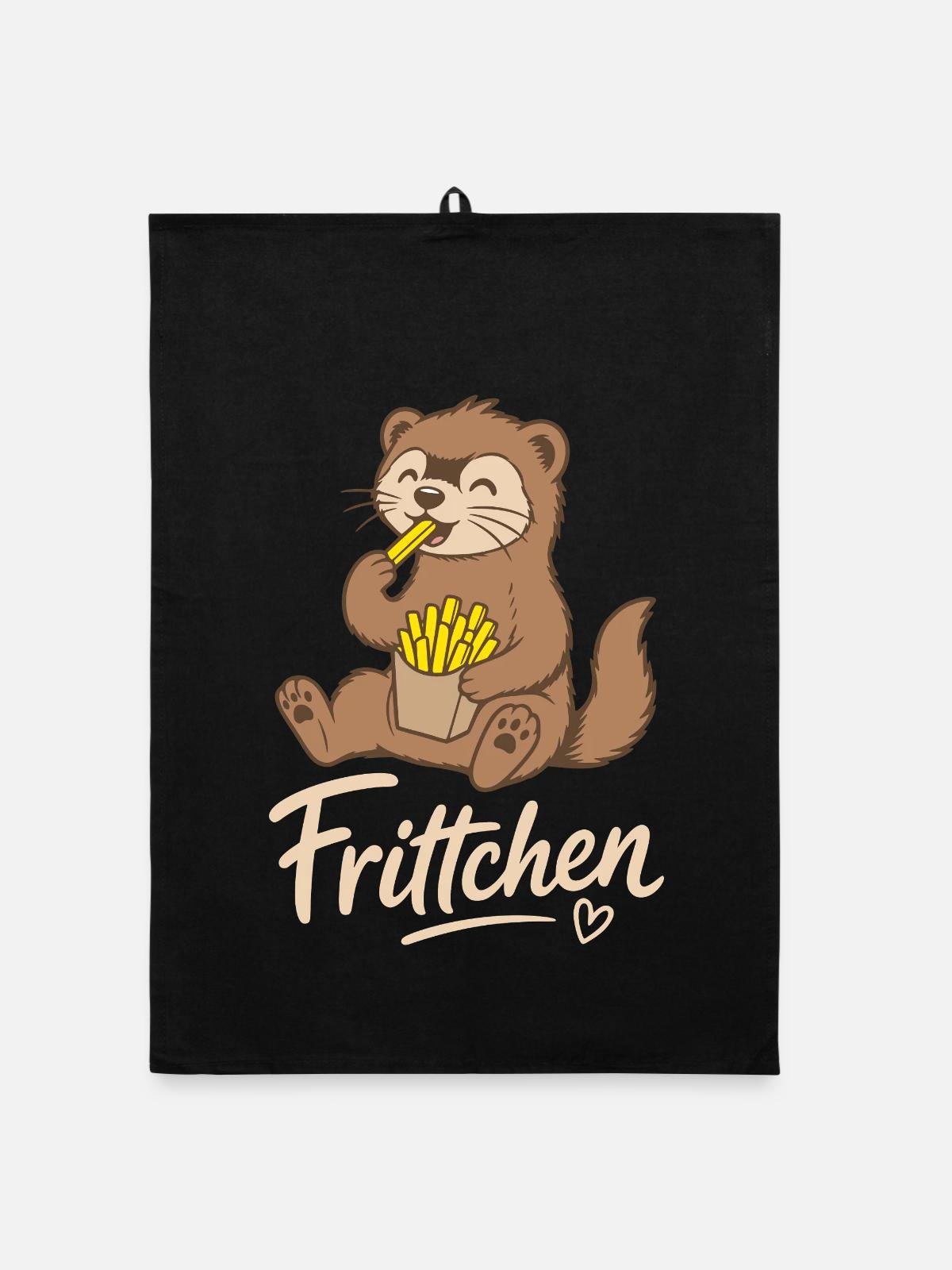 Frettchen Pommes Frittchen  - Organic Geschirrtuch - Schwarz - Vorne