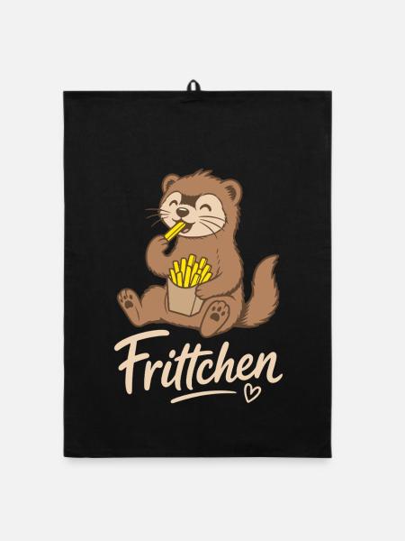 Frettchen Pommes Frittchen  - Organic Geschirrtuch - Schwarz - Vorne
