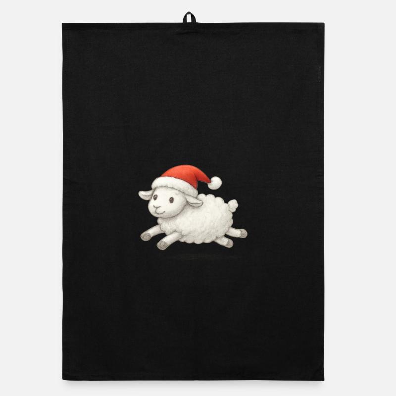 Sheep with Santa hat Organic dish towel