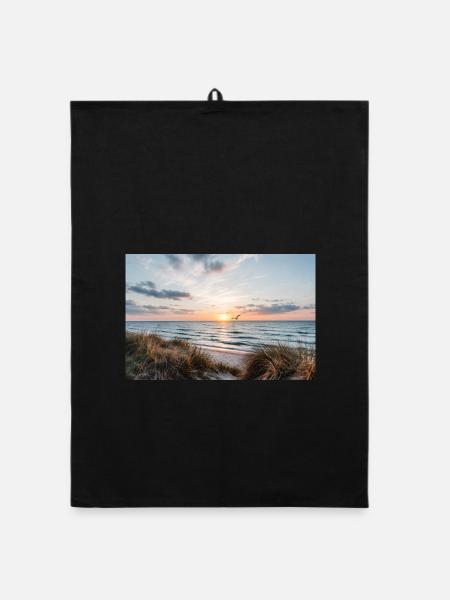 Sunset on the dune beach - Organic dish towel - black - Front