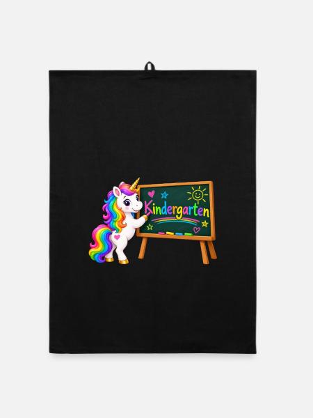 Kindergarten Einhorn - Organic Geschirrtuch - Schwarz