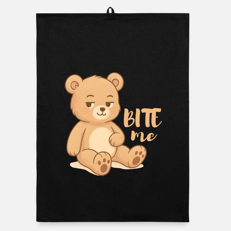 Frecher Teddy-Cutesy Design mit Attitüde - bite me - Organic Geschirrtuch - Schwarz