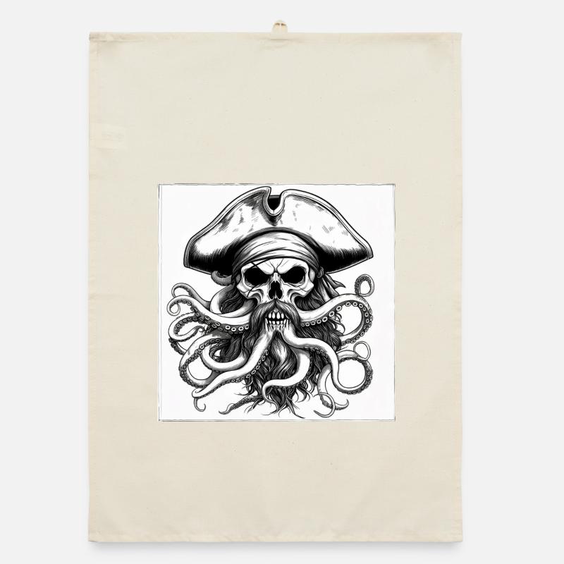 Piratenschädel und Oktopus-Tinte Organic Geschirrtuch