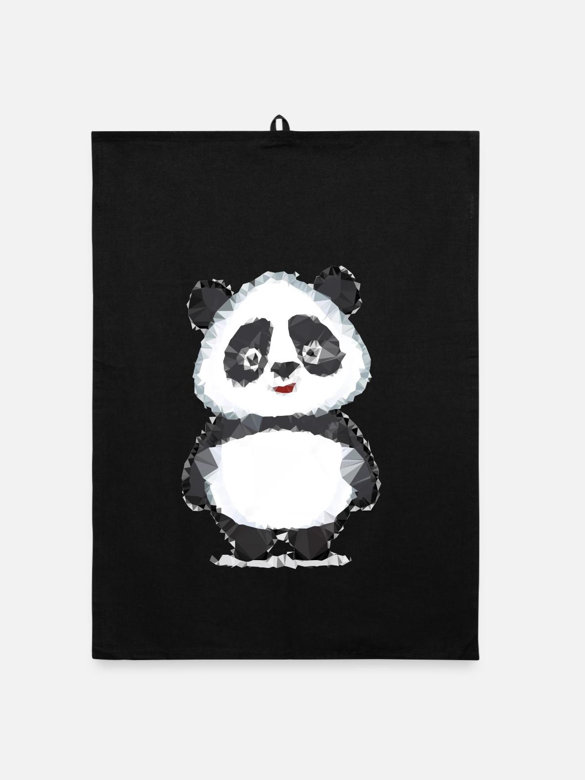 Panda Polygon - Organic Geschirrtuch - Schwarz - Vorne