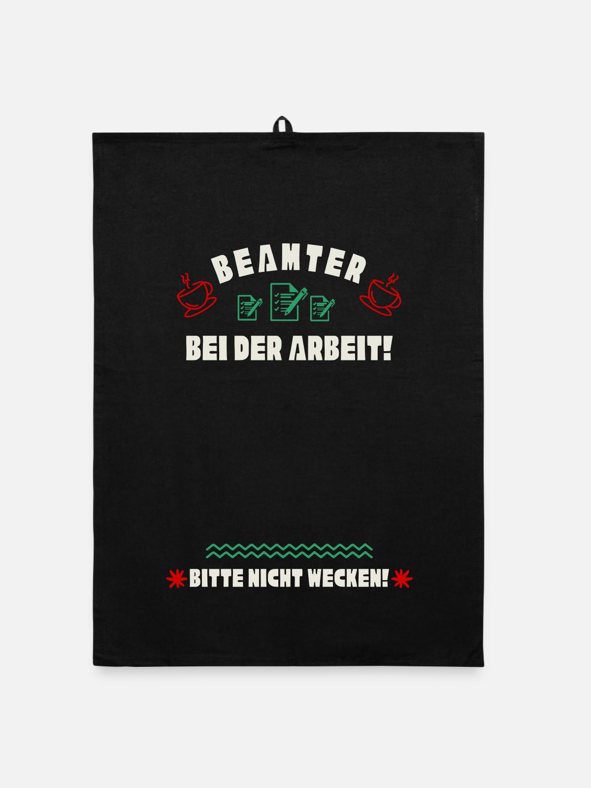 Schlafender Beamter - Organic Geschirrtuch - Schwarz - Vorne