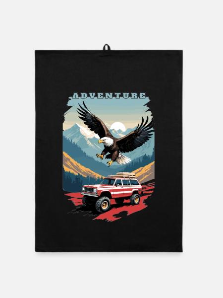 Adventure Tour USA - Organic dish towel - black - Front