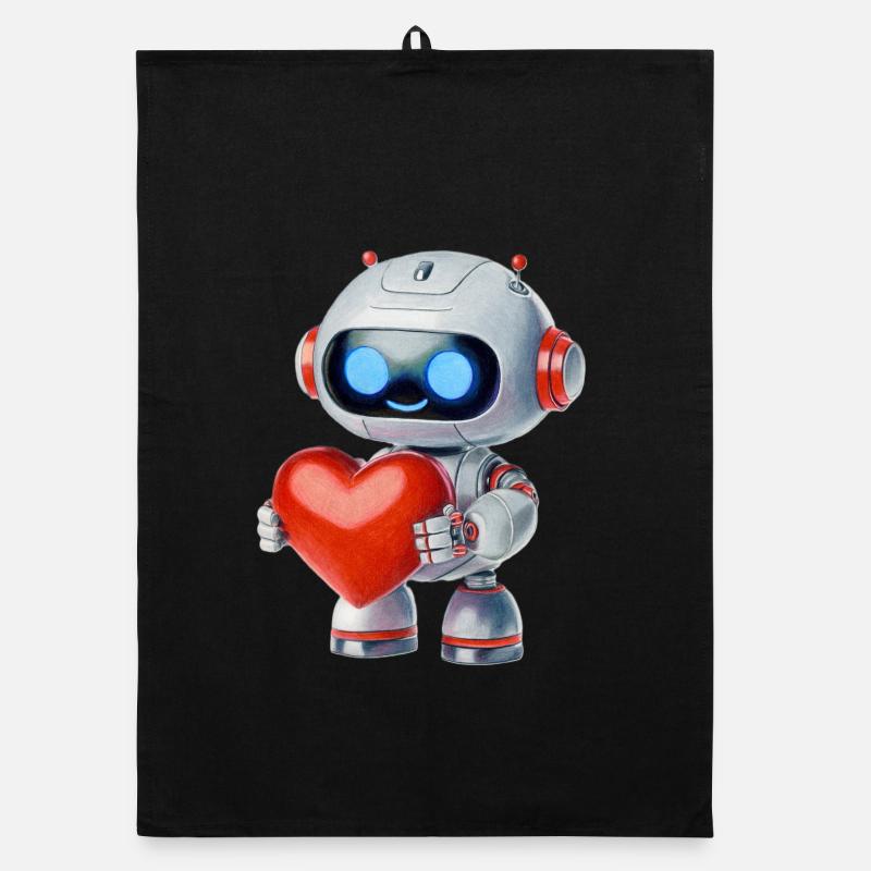 Roboter mit Herz - Organic Geschirrtuch - Schwarz