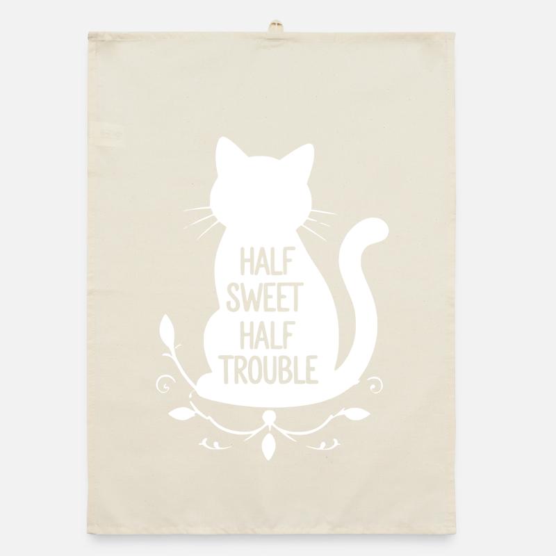 Half Sweet Half Trouble White Cat Organic dish towel