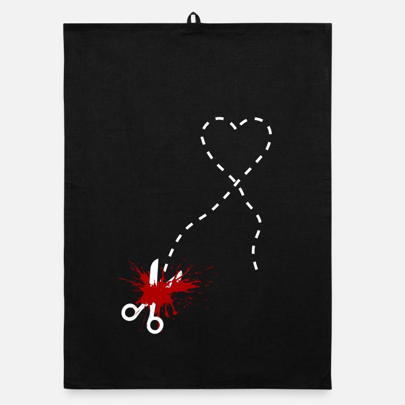 Ici le cœur coupé, les ciseaux, le sang, la blessure, la douleur, Torchon bio