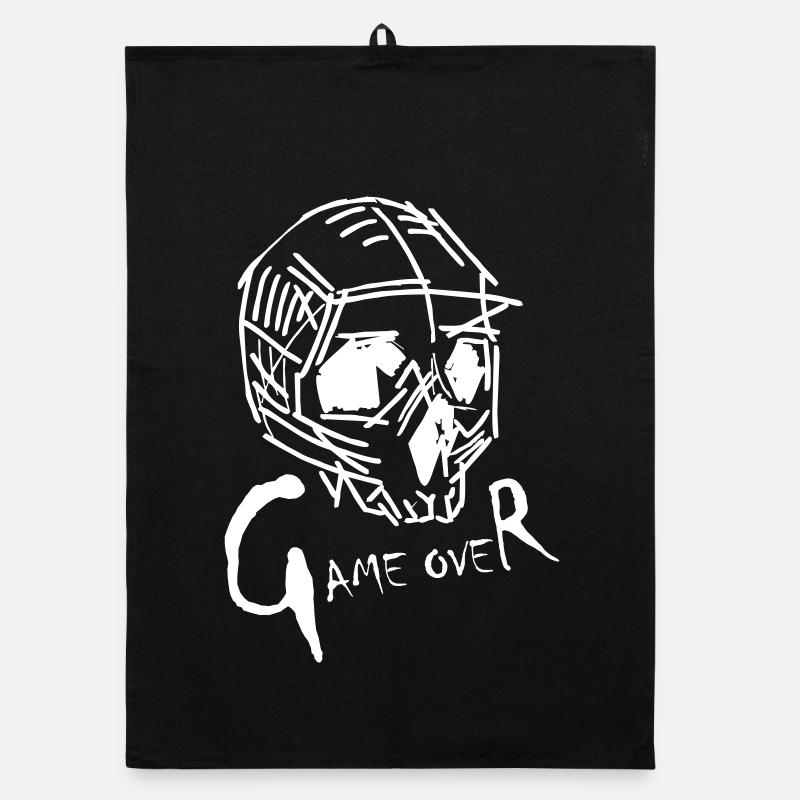 Game Over en blanc - Torchon bio - noir