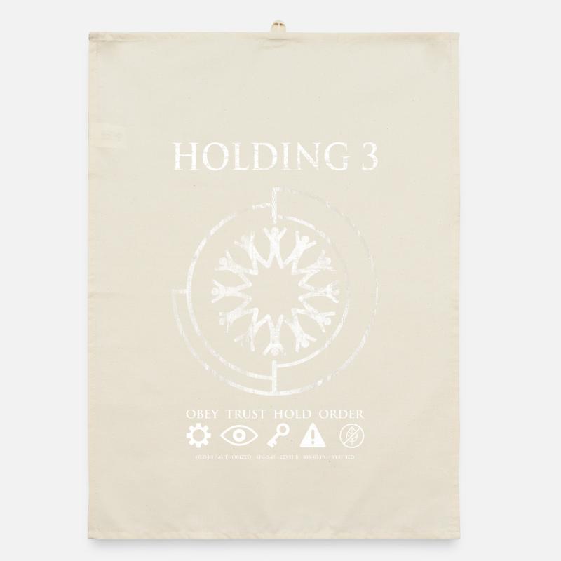 Holding 3 – Dystopisches Sci-Fi-Emblem-Design Organic Geschirrtuch