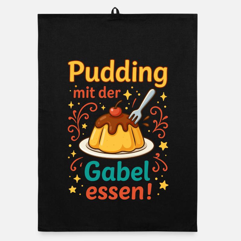 Pudding mit der Gabel Essen  - Organic Geschirrtuch - Schwarz