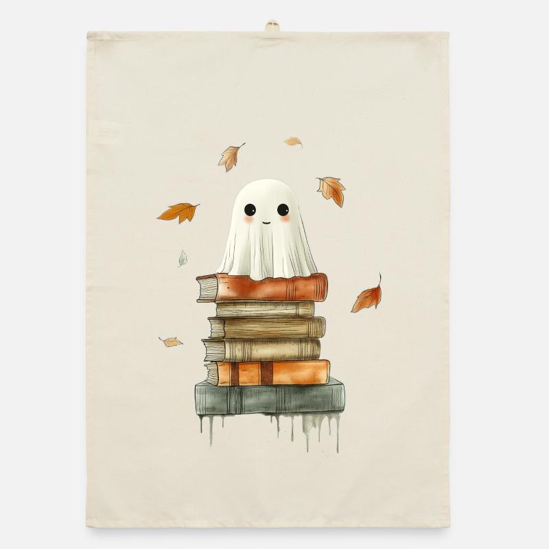 Ghost with Books Organic dish towel