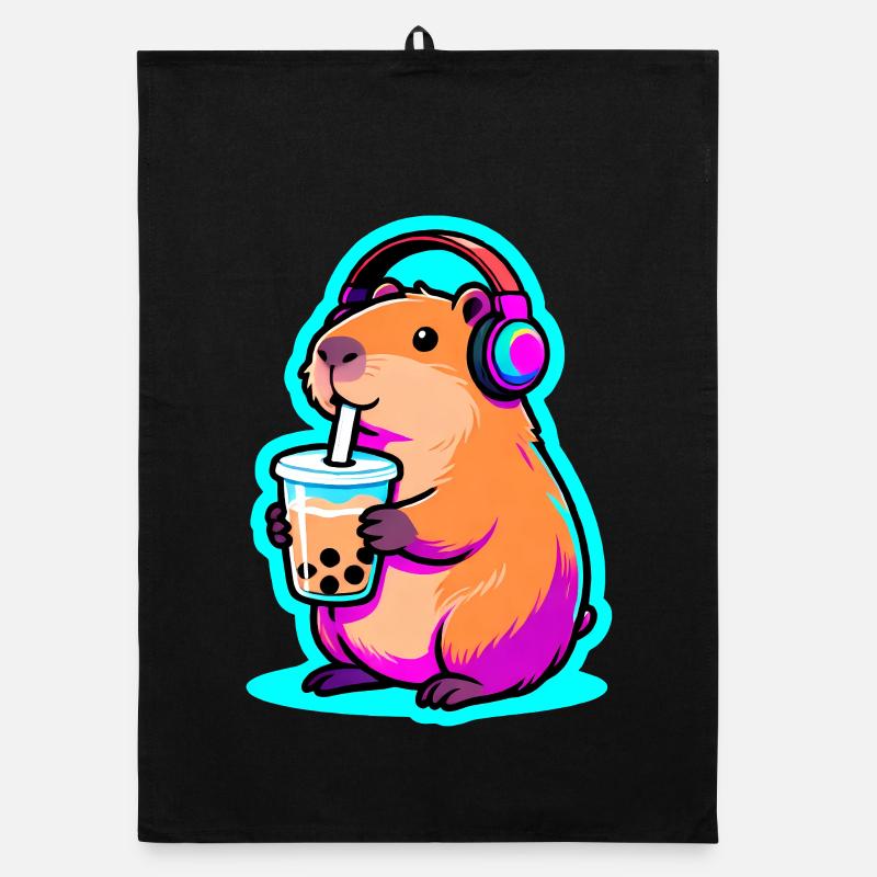 Süßes Capybara Bubble Tea Kawaii Tier Geschenk Organic Geschirrtuch