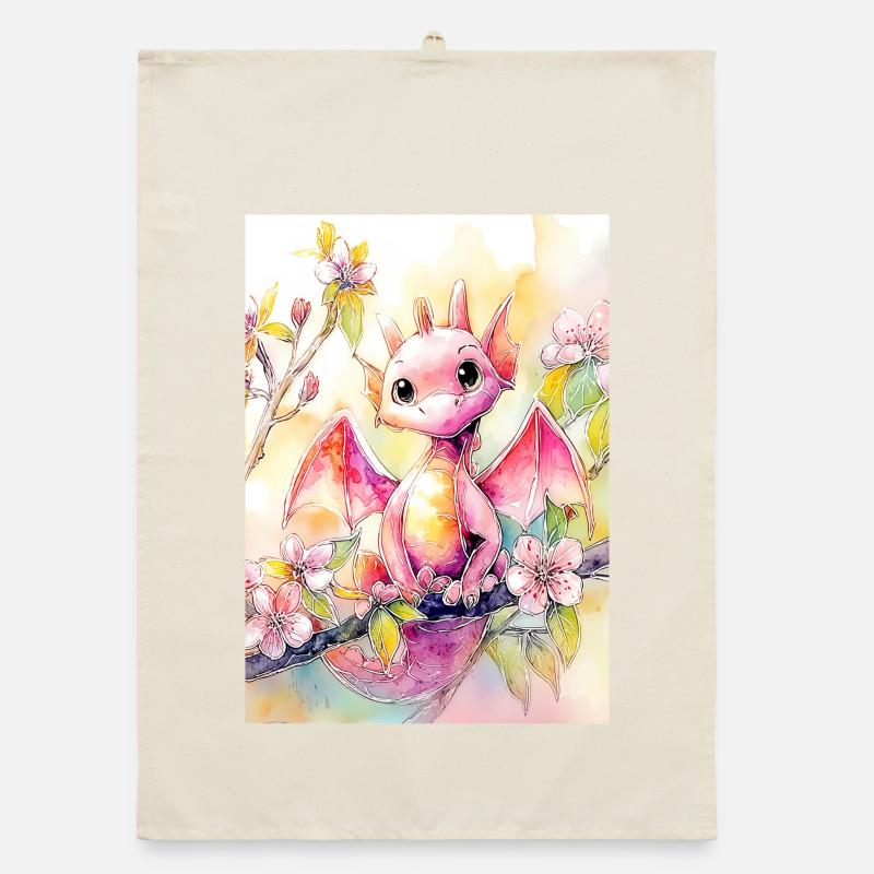 Dragon aquarelle florale Torchon bio