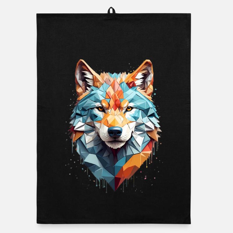 Tête de loup géométrique Torchon bio