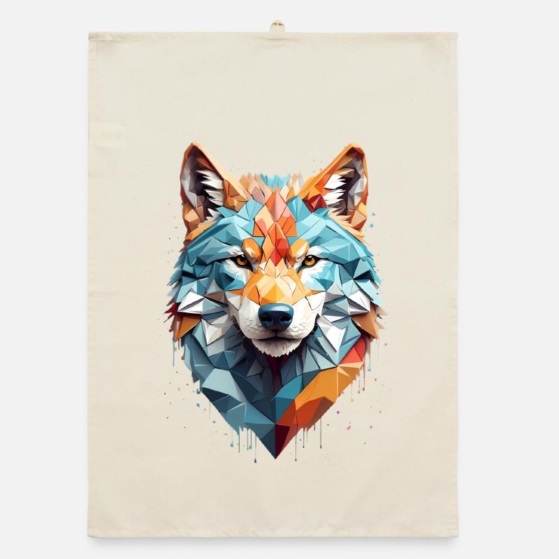 Geometrischer Wolfskopf Organic Geschirrtuch