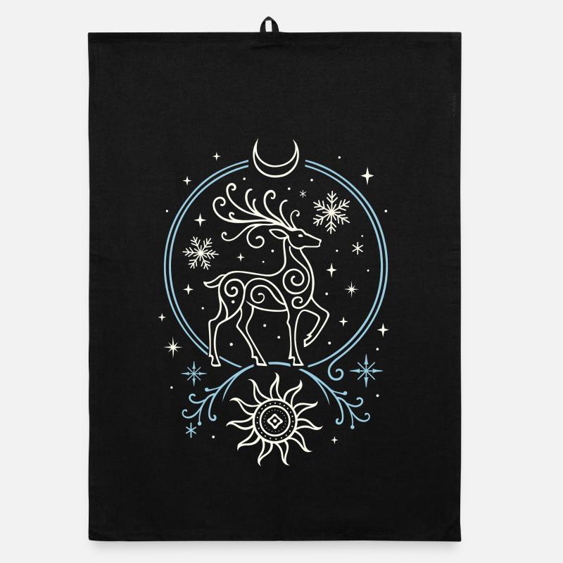 Yule Hirsch mit Sonne, Mond und Geweih Organic Geschirrtuch