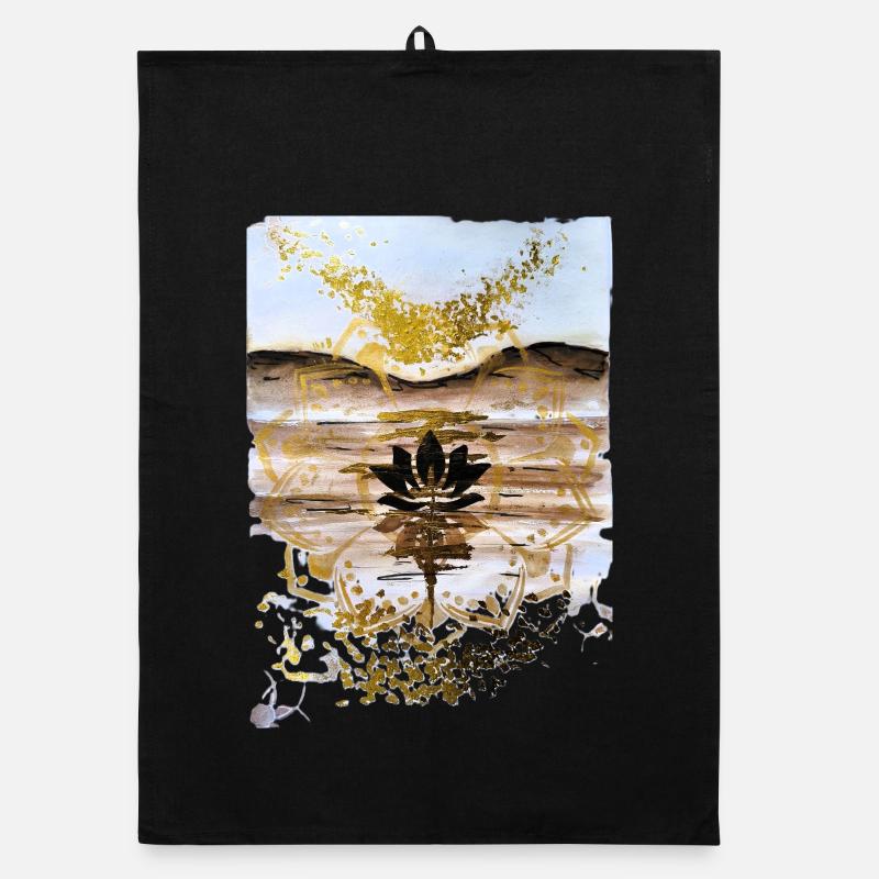 Lotus d’or sur le crépuscule du désert - Torchon bio - noir